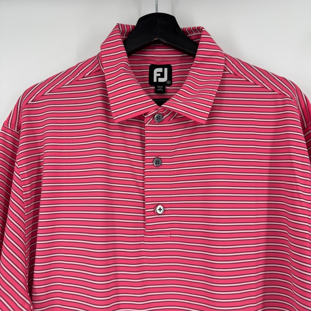 FootJoy FJ Mens XL Pink White Stripe Golf Polo Shirt Short Sleeve Performance